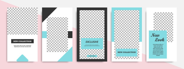 最小的社交媒体故事或故事模板现代时尚的布局横幅在粉蓝色的背景颜色图片下载