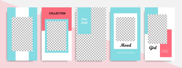 最小的社交媒体故事或故事模板现代时尚的布局横幅在粉蓝色的背景颜色图片下载