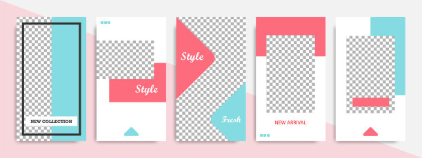 最小的社交媒体故事或故事模板现代时尚的布局横幅在粉蓝色的背景颜色图片下载