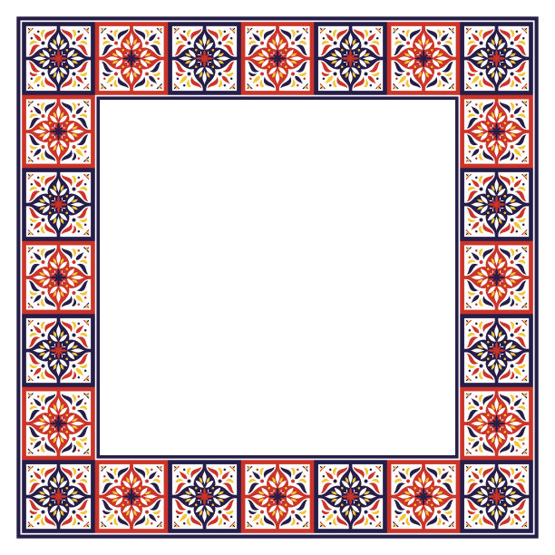 瓷砖框架向量。镶边陶瓷图案。古董装饰设计。摩洛哥的阿拉贝斯克，葡萄牙的阿苏莱荷斯，墨西哥的塔拉韦拉图片下载