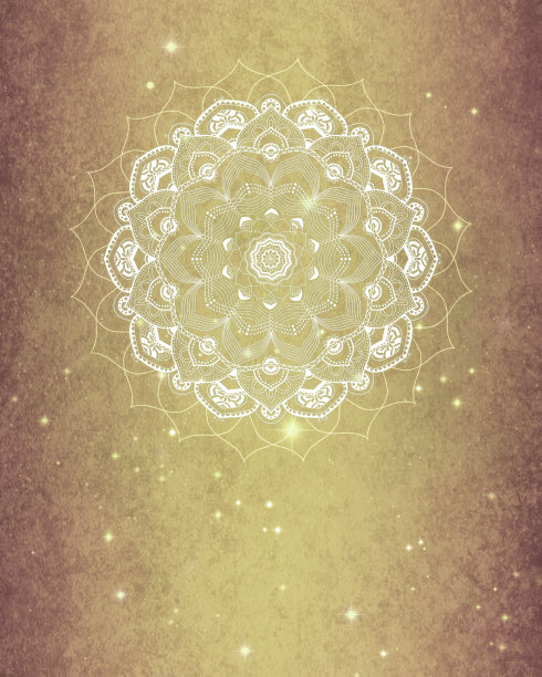 曼荼罗在橙色的幻想天空与星星，复制空间图片下载