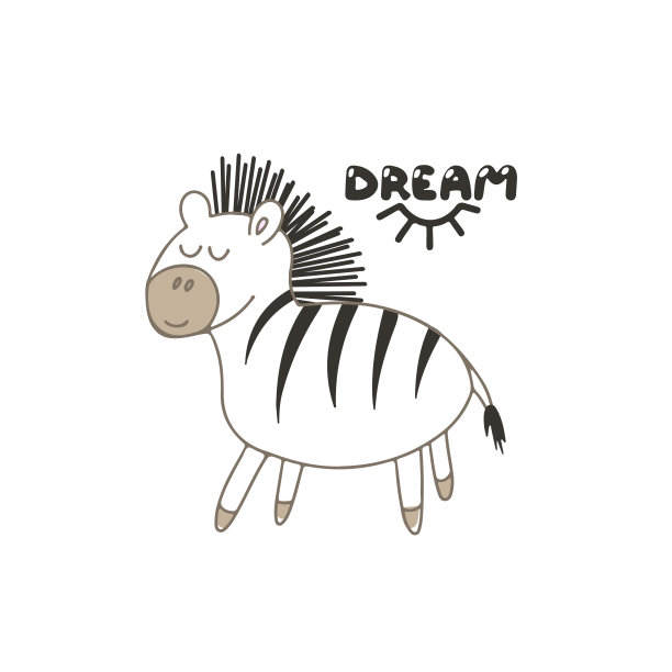 可爱的睡觉斑马卡通风格。婴儿矢量插图打印。孤立在白色图片下载