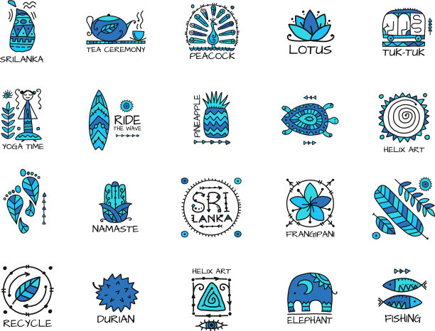 斯里兰卡旅游图标设置部落元素图片下载