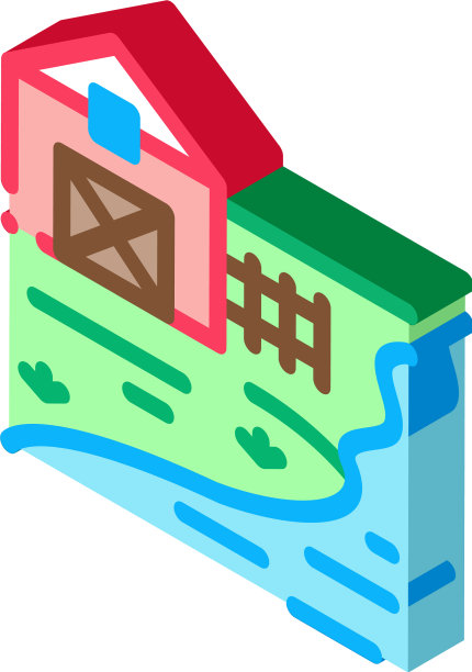 河流景观在阳光明媚的天气等距图标图片下载