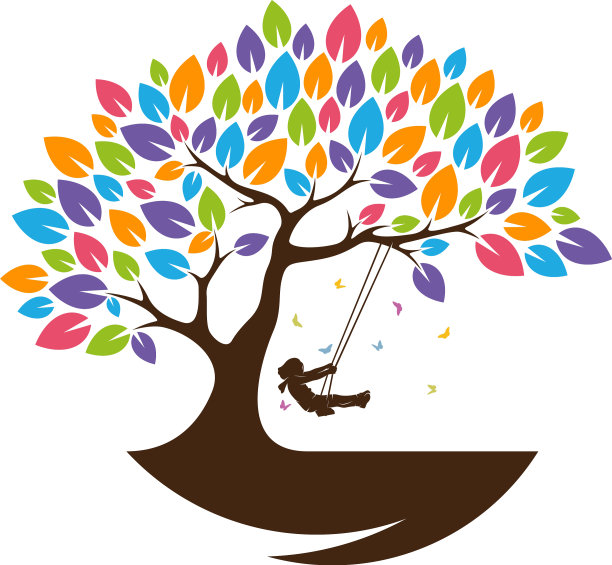 五颜六色的树孩子好玩的标志模板符号图片下载