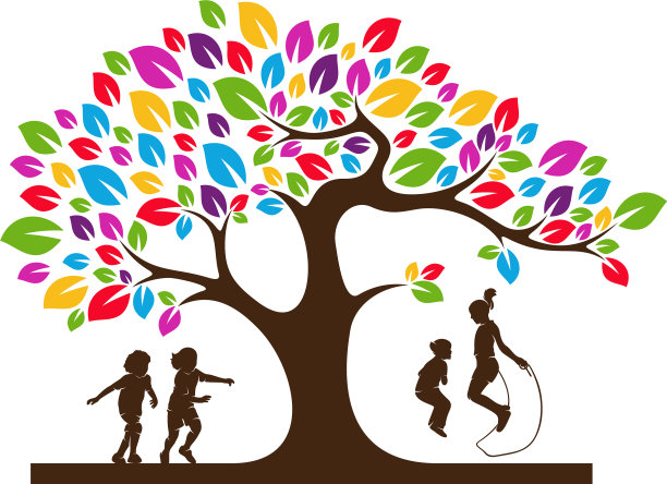 五颜六色的树孩子好玩的标志模板符号图片下载