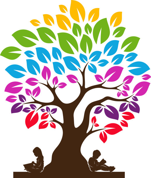 彩绘树上有孩子读书梦的标志图片下载