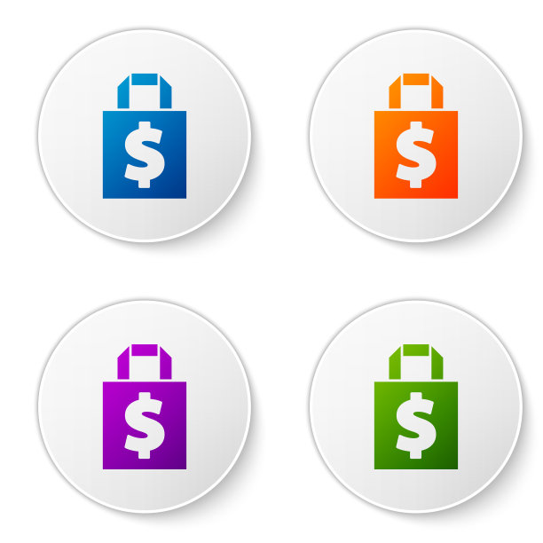 彩色购物袋和美元符号图标孤立图片下载