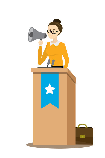 白人女商人对着扩音器说话图片下载