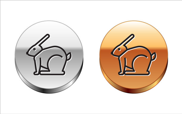 黑色线复活节兔子图标孤立在白色图片下载