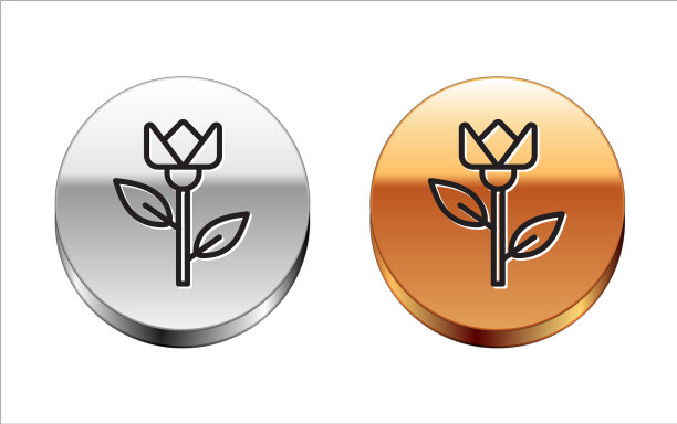 黑色线花郁金香图标孤立在白色图片下载