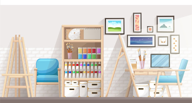 工作场所设计师和艺术家与绘图图片下载