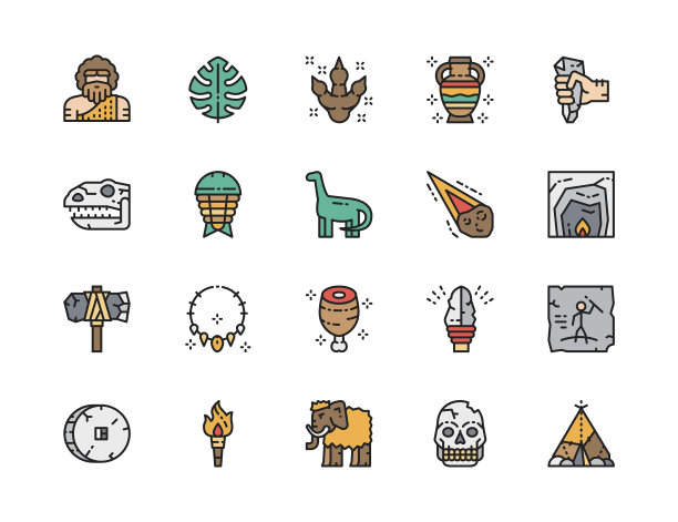 设置史前时代的颜色线图标恐龙图片下载