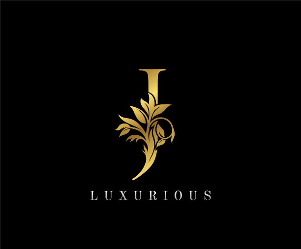 优雅的金色字母花标志复古绘制图片下载