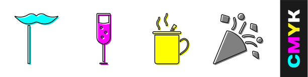 把纸胡子贴在粘玻璃香槟上图片下载