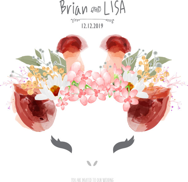 甜蜜的花婚礼卡在猫的风格图片下载