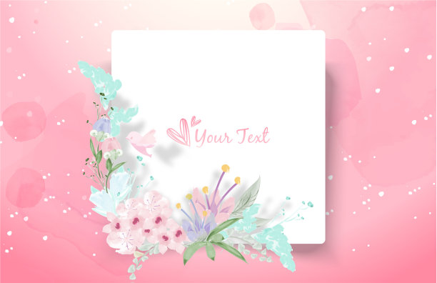 甜蜜的花婚礼卡在水彩风格图片下载