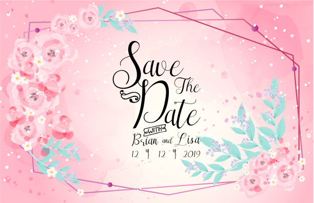 甜蜜的花婚礼卡在水彩风格图片下载