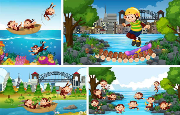 将猴子设置在不同的背景下图片下载