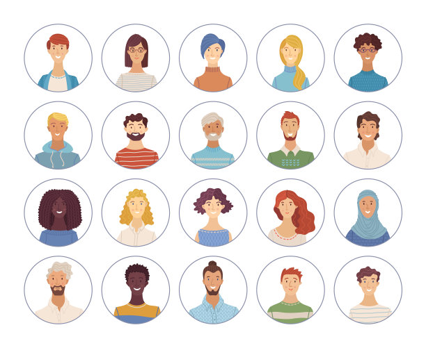 扁平的女性和男性肖像集图片下载