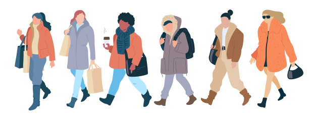 人群行走妇女休闲秋装图片下载