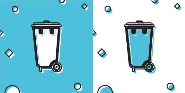 黑色垃圾桶图标孤立在蓝色和白色图片下载