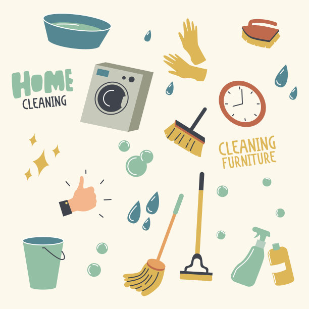 设置家居清洁设备和家具图片下载