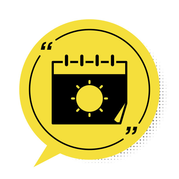 黑色日历和太阳图标孤立在白色图片下载