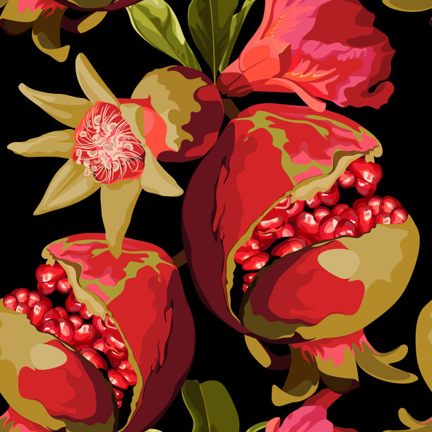 无缝图案与石榴果实图片下载