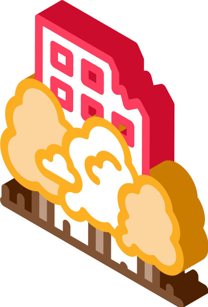 森林废墟房屋背景等距图标图片下载