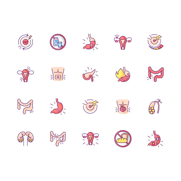 胃痛RGB彩色图标集图片下载