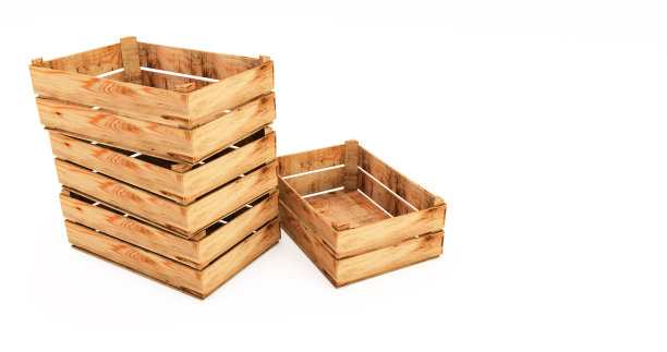 木箱的3D渲染堆栈孤立的白色背景。空木箱图片下载