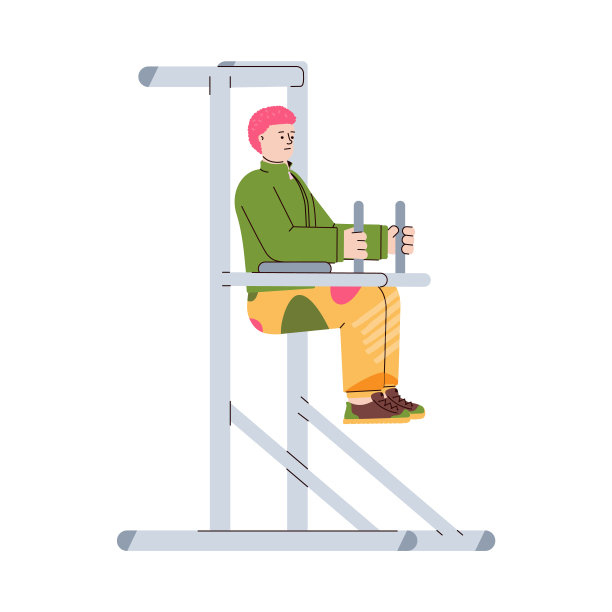 男子在进行运动训练时，在框架训练器，平面矢量插图孤立。图片下载