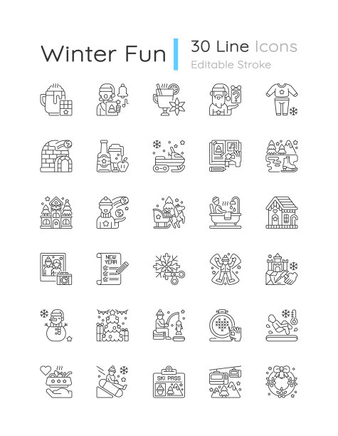 冬季有趣的线性图标集图片下载