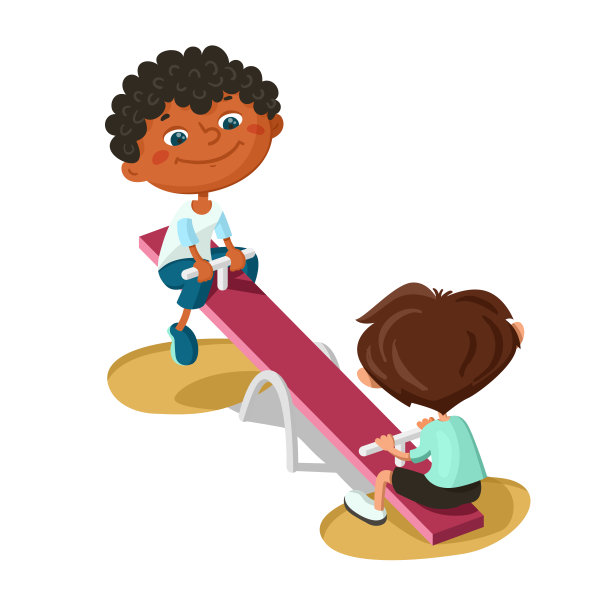 两个男孩在操场上玩跷跷板图片下载