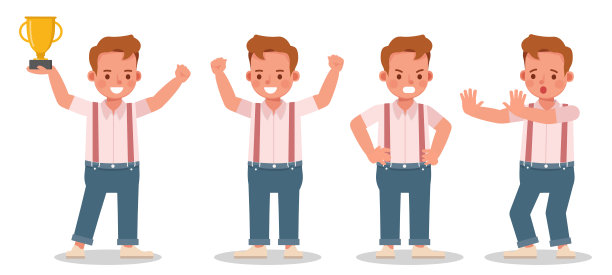 一套童心男孩角色矢量设计。表现在各种带有情感的动作中。图片下载