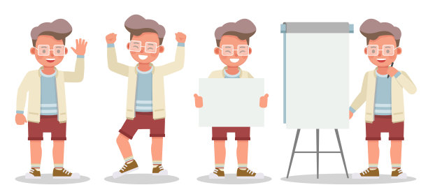 一套童心男孩角色矢量设计。表现在各种带有情感的动作中。图片下载