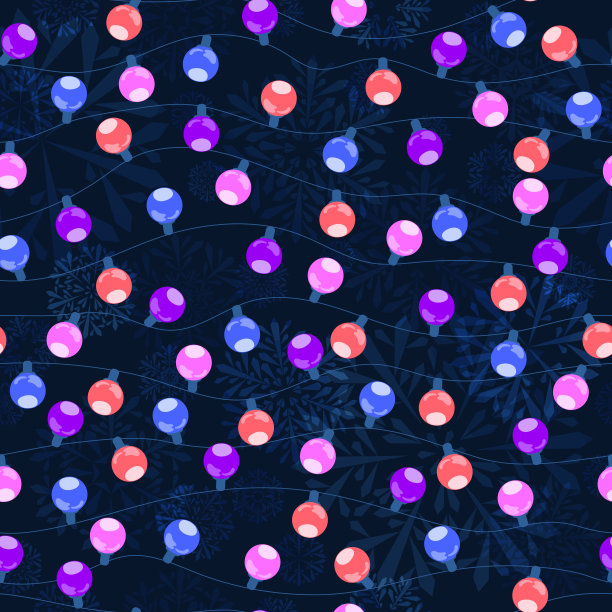 颜色灯笼在黑暗重复的冬季背景。圣诞花环。向量无缝模式。样布。包装纸。连续打印。贺卡、请柬、横幅的设计元素图片下载