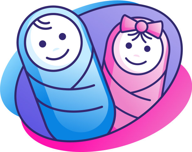 新生儿襁褓中的男孩和女孩-扁平卡通标志图片下载