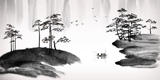 中国传统山水画的山和树图片下载