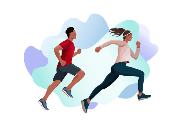 跑步人矢量插图。跑步者，运动员，男女运动员。图片下载