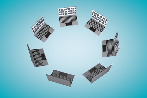 笔记本电脑视频会议模式，远程在线研讨会。商业视频呼叫隔离区三维渲染图片下载