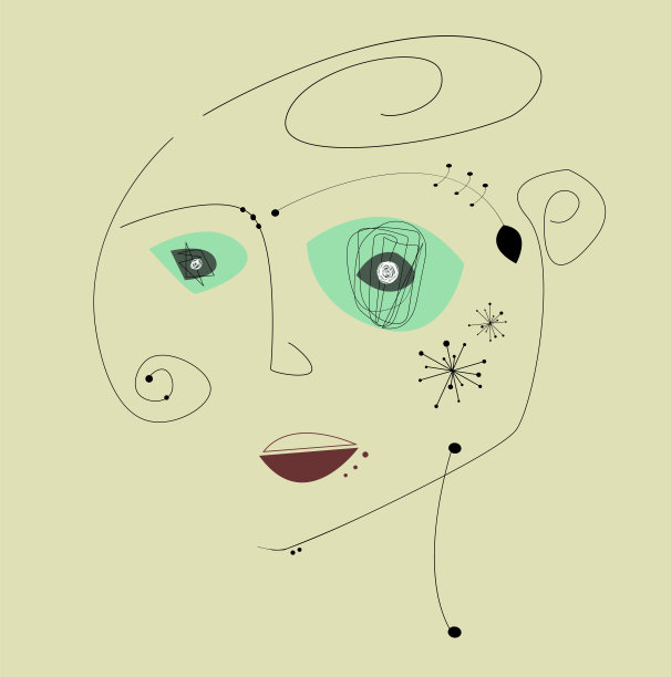 简单手时尚线条女人肖像艺术。程式化的线条艺术插图。图片下载