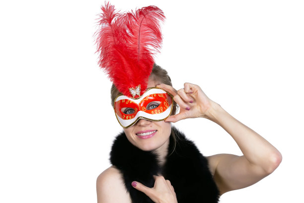 一个女人的肖像在一个狂欢节面具在一个白色的背景孤立图片下载