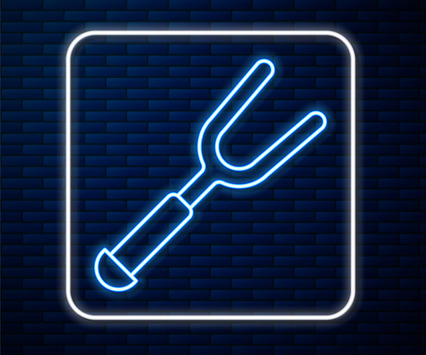 霓虹灯线烧烤叉图标孤立在砖墙背景上。烧烤叉的迹象。烧烤和烧烤工具。向量图片下载