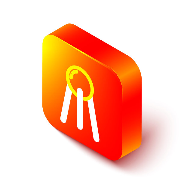 等距线卫星图标隔离在白色背景上。橙色方形按钮。向量图片下载