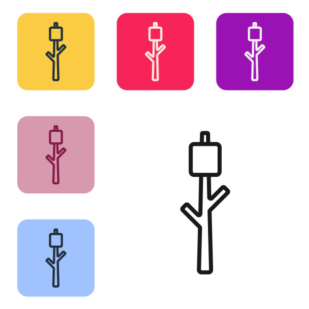 黑色线棉花糖棒图标孤立在白色背景。设置图标的颜色方形按钮。向量图片下载