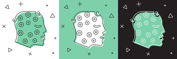 在白色、绿色、黑色的背景上放置牛皮癣或湿疹的图标。人类皮肤对过敏原的反应或慢性身体问题的概念。向量图片下载