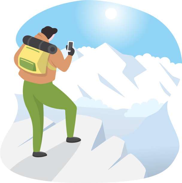 一个登山者站在冰天雪地的顶端图片下载