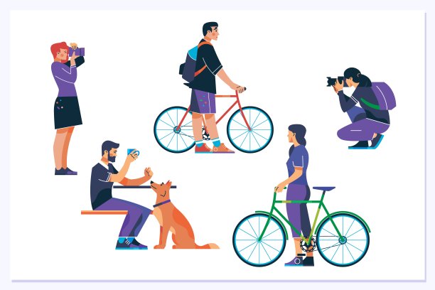 一群人在进行夏季户外活动。平的插图图片下载